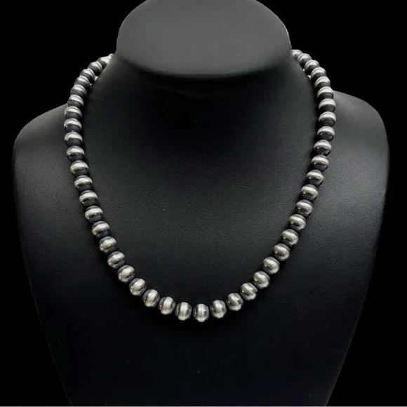 Navajo Pearl Style Sterling Silver Necklace 8mm 20”